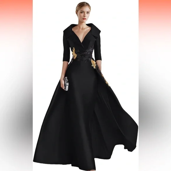 NWT Enigma Era A-Line Satin Shirt Collar 3/4 Length Long Sleeve Dress - Picture 3 of 8